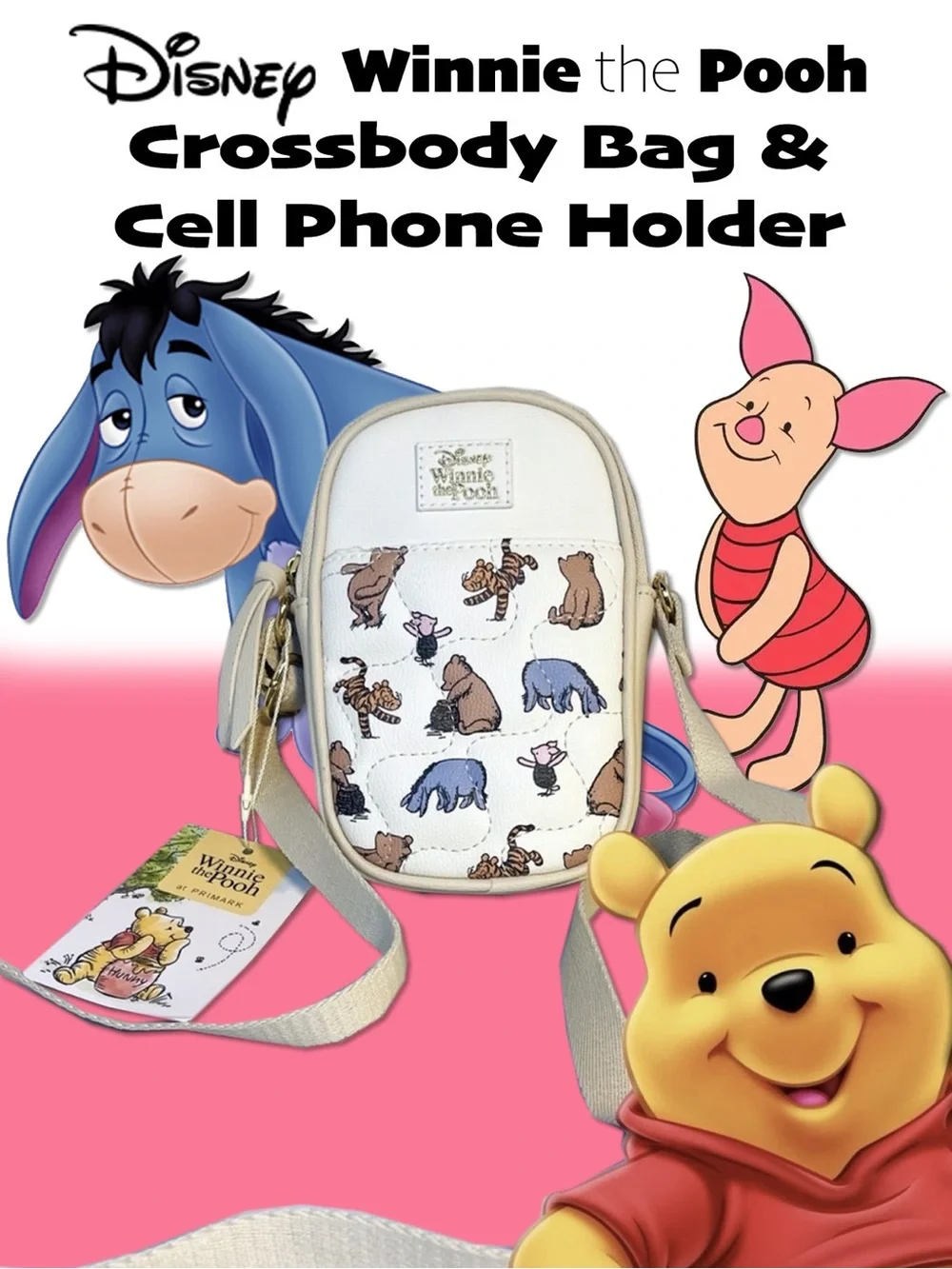 Disney Winnie the Pooh Crossbody Bag and Cell Holder - White and Beige NEW
